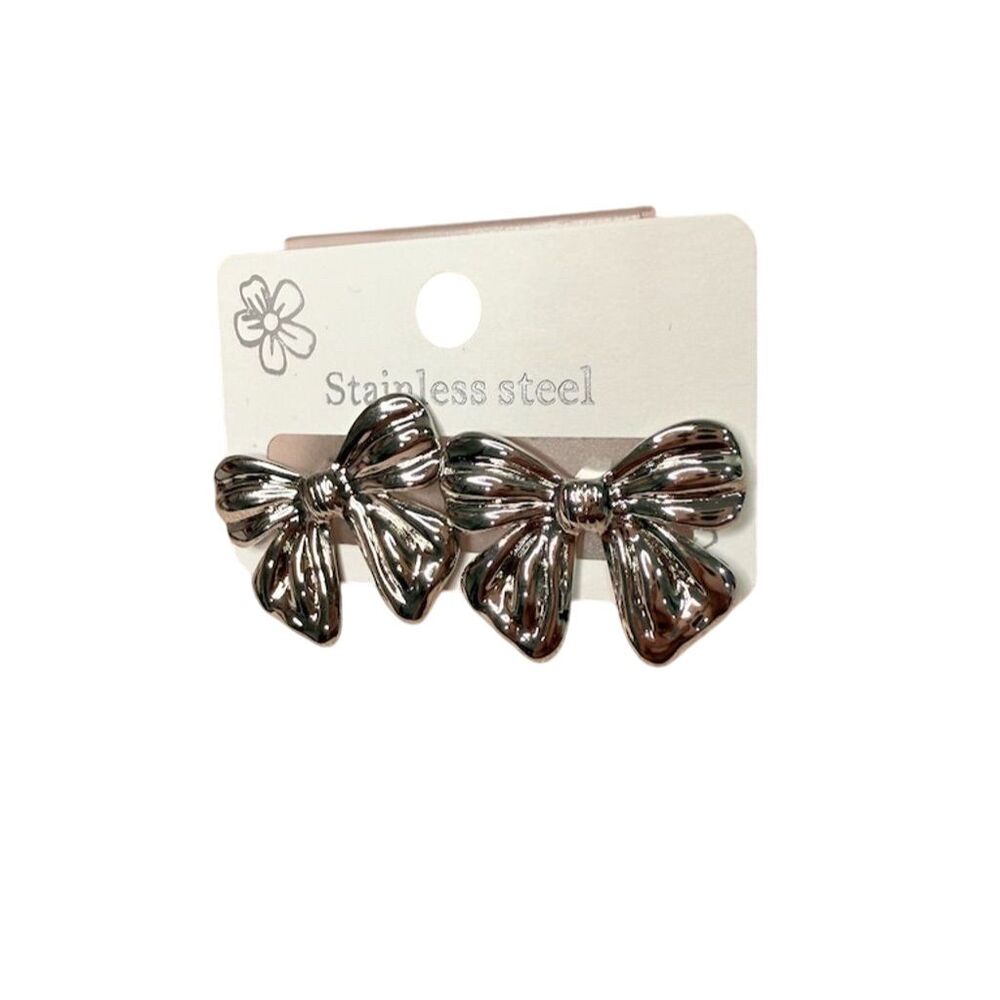 Fashion design Silver Bowknot Stud Earrings stainless steel gift